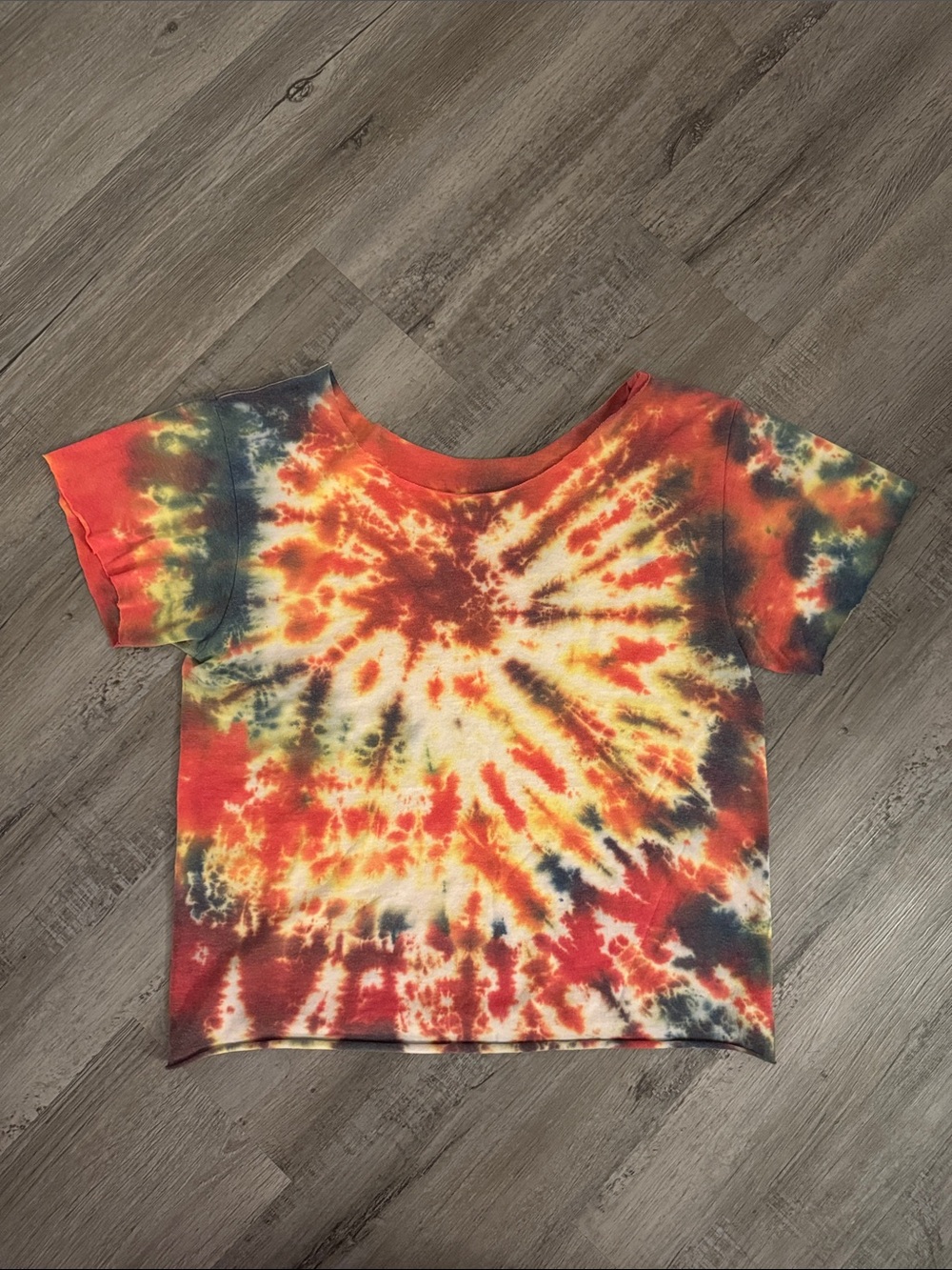 Brandy Melville Tie-Dye Short Sleeve Tee - Red, Yellow & Blue